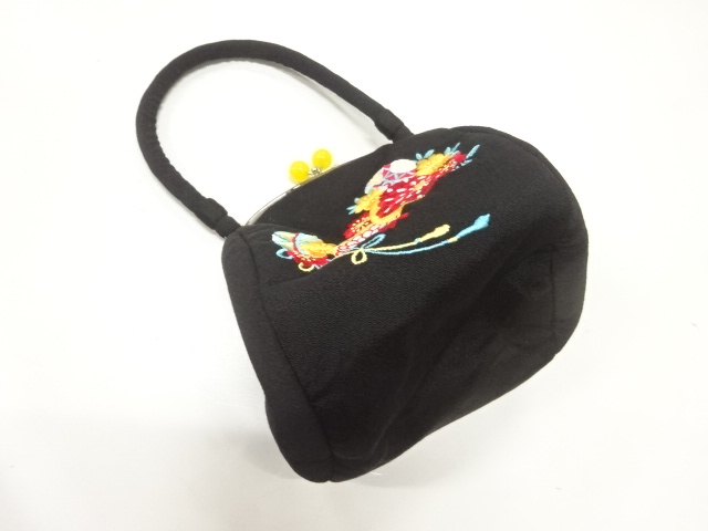 未使用品　縮緬地がま口手提げバッグ